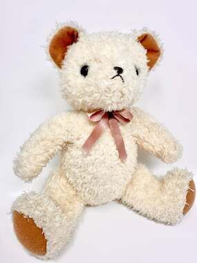 Vintage Teddy Bear by Mervyns Playful Pals Soft Ivory with Coral Beige Satin Bow